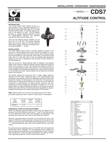 Cla-Val CDS7 Altitude Pilot Control Quick Manual | Manualzz