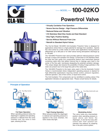 Cla-Val 100-02KO Anti-Cavitation Powertrol Data Sheet | Manualzz