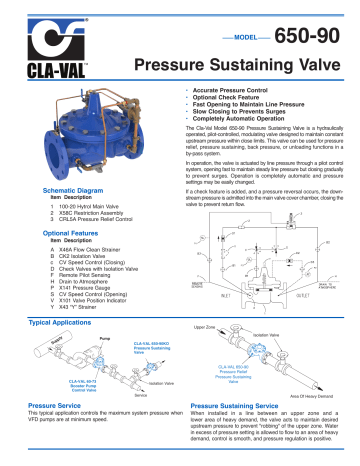 CLA-VAL 650-90 Pressure Sustaining Valve Datasheet | Manualzz