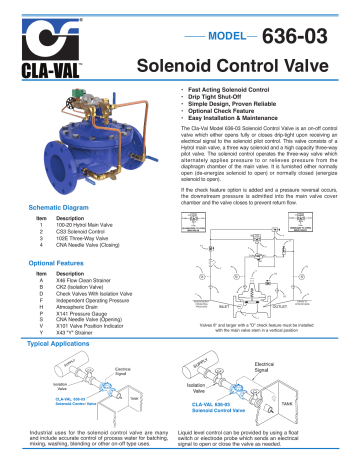 Cla-Val 636-03 Solenoid Control Valve Data Sheet | Manualzz