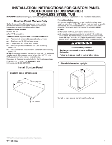 KitchenAid KDTE304LPA Panel-Ready Dishwasher Installation Instructions ...