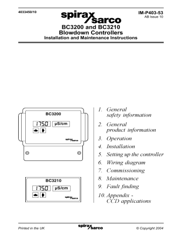 Spirax Sarco BC3200 and BC3210 Blowdown Controllers Installation and ...
