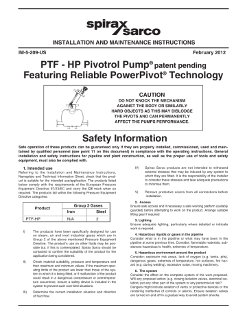 Spirax Sarco Pressure Powered Pump PTF-HP Installation And Maintenance ...