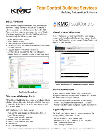 KMC Controls TotalControl Building Services Data Sheet | Manualzz