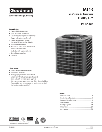 GOODMAN GSC130181 GSC13 Series 1.5 Tons 13 SEER R-22 Single Stage Air ...