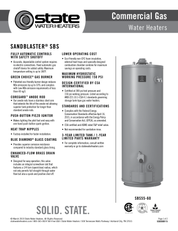 State 100191469 55G 54 MBH Propane WHTR ALUM Specification | Manualzz