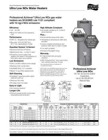 Ruud PROG50-38U RU60 EC1 Professional Achiever Plus® 50 gal. Tall 40 MBH  Residential Natural