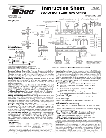 Taco ZVC406-EXP-4 ZVC 6 Zone Exp Valve Control User Guide | Manualzz