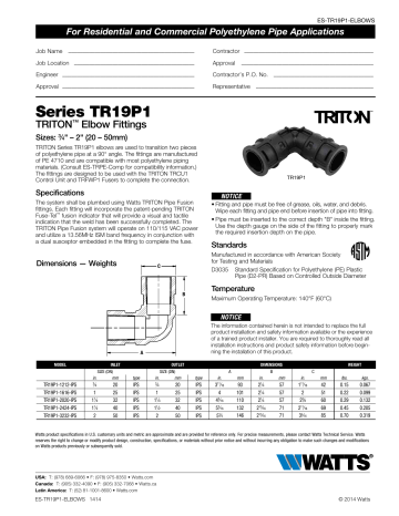 Watts ES-TR19P1-ELBOWS Specification Sheet | Manualzz