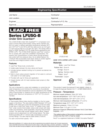 Watts LFUSG-B Specification Sheet | Manualzz