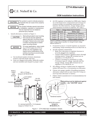 C.E. Niehoff C714 Alternator OEM Installation Instructions | Manualzz