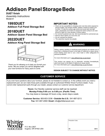 Whittier Wood 1995DUET DUET Ads F Panel Storage Bed Assembly Instructions | Manualzz