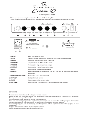 Soundsation CREAM-10 10W electric guitar vintage combo Manual | Manualzz