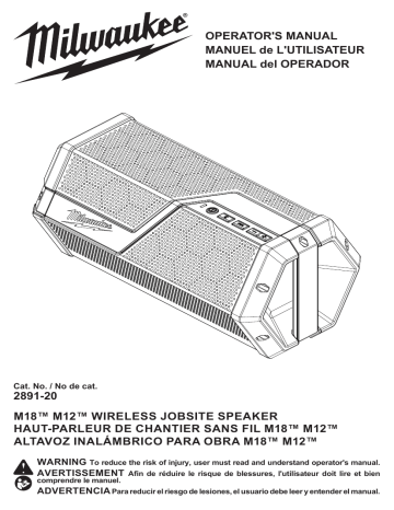 Milwaukee 2891-20 M18™/M12™ Wireless Jobsite Speaker Operator’s Manual | Manualzz