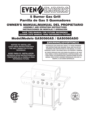 Even Embers GAS0560AS Bbq And Gas Grill Owner's Manual | Manualzz