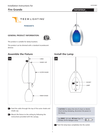 Tech Lighting Fire Grande Pendant Instructions | Manualzz