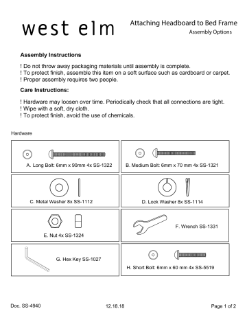 West Elm Channel Tufted Headboard Assembly Instructions | Manualzz