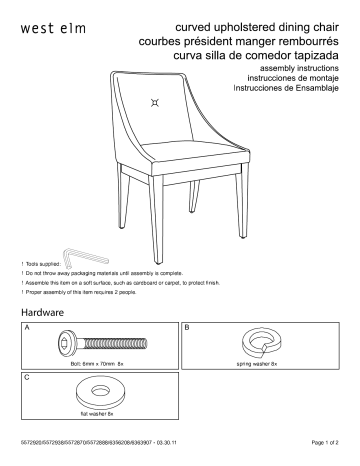 West Elm Curved Upholstered Chair Assembly Instructions | Manualzz