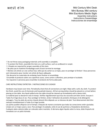 West Elm Mid Century Mini Desk Assembly Instructions | Manualzz