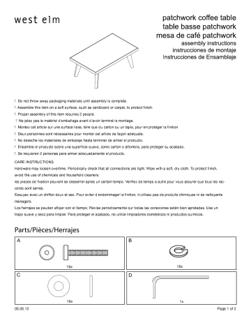 West Elm Patchwork Coffee Table Assembly Instructions | Manualzz