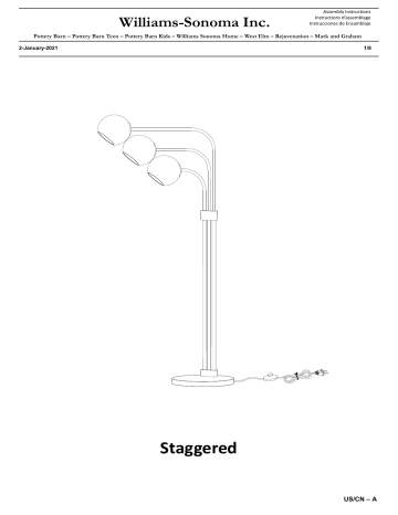 West Elm Staggered Glass 3-Light Adjustable Floor Lamp Assembly