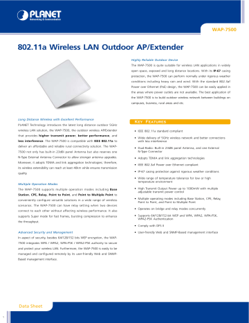 PLANET WAP-7500 Datasheet | Manualzz