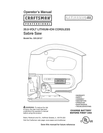 Craftsman 32028127 Sabre Saw Owner's Manual | Manualzz