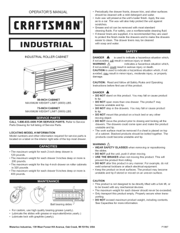 Craftsman 706452760 Tool Chest Owner's Manual | Manualzz