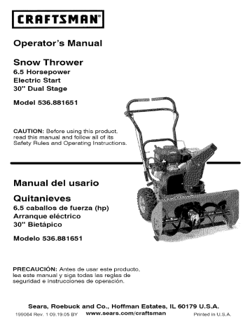 Craftsman 536881651 Snow Thrower Owner's Manual | Manualzz