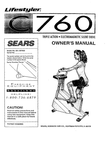 Lifestyler 831287603 C760 Stepper Owner's Manual | Manualzz