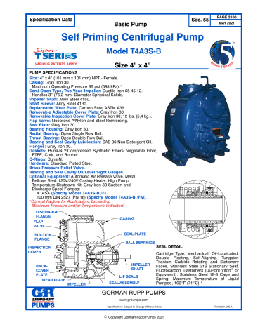 Gorman-Rupp Pumps T4A3S-B /FM Specification | Manualzz