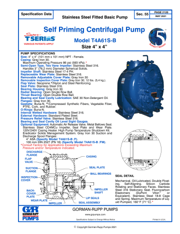 Gorman-Rupp Pumps T4A61S-B /FM Specification | Manualzz