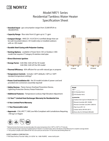 Noritz N-0631S-LP Spec Sheet | Manualzz