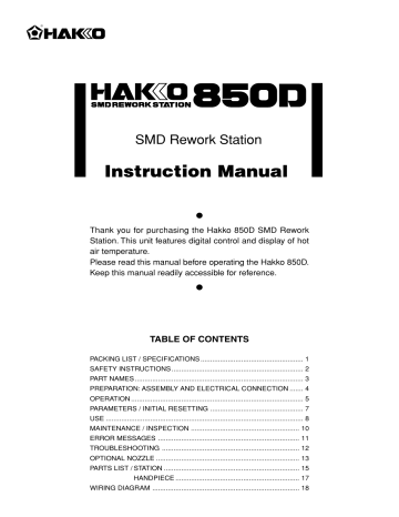 SAFETY INSTRUCTIONS. Hakko 850D | Manualzz