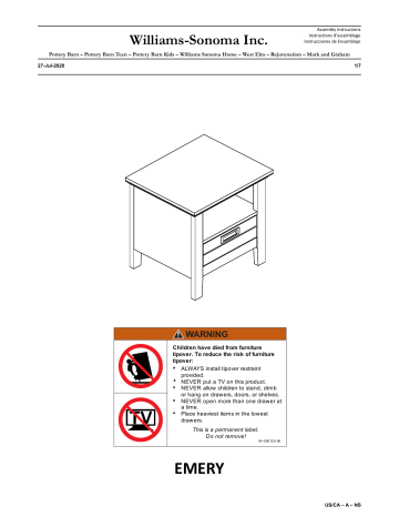 Pottery Barn Kids Emery Nightstand Assembly Instructions | Manualzz