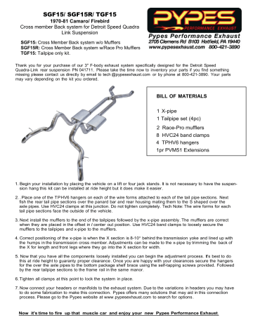 Pypes Performance Exhaust SGF15 Installation Instructions | Manualzz