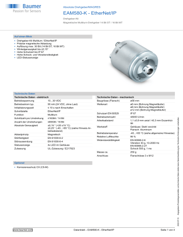 Baumer EAM580-K - EtherNet/IP Absolute Encoder Datenblatt | Manualzz