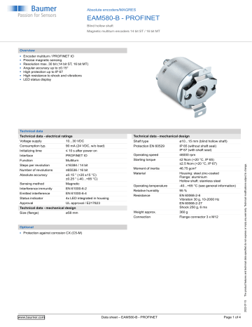 Baumer EAM580-B - PROFINET Absolute Encoder Data Sheet | Manualzz