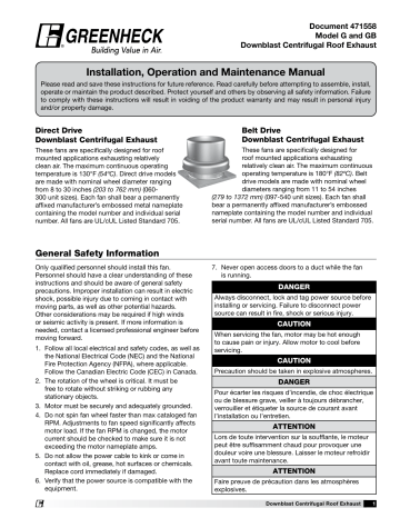 Greenheck 471558 G/GB Installation And Operation Manual | Manualzz