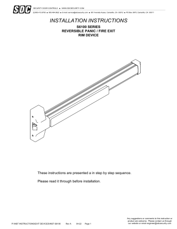 SDC S6100 RIM Installation Instructions | Manualzz