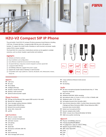 Fanvil H2U Datasheet | Manualzz