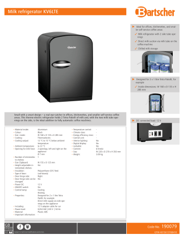 Bartscher 190079 Milk refrigerator KV6LTE Data sheet | Manualzz