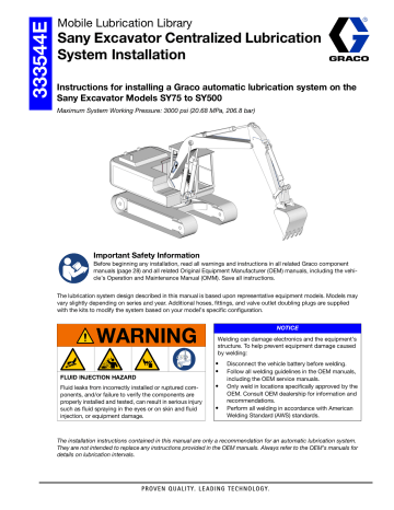 Graco 333544E, Sany Excavator Centralized Lubrication System Instructions | Manualzz