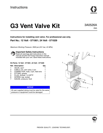 Graco 3A0526A G3 Vent Valve Kit Instructions | Manualzz