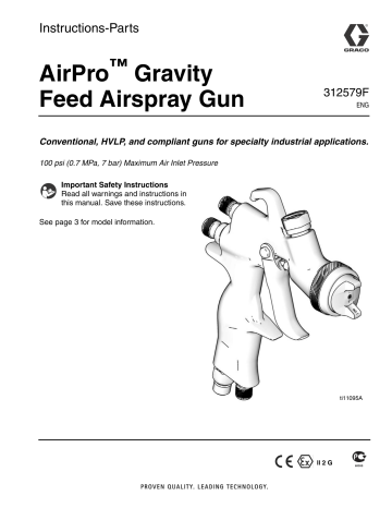 Accessories. Graco 312579F, AirPro Gravitty Feed Airspray Gun, Parts | Manualzz
