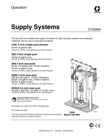 Graco 313526A - Supply Systems Owner's Manual | Manualzz
