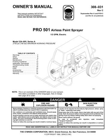 Graco 308031C PRO 501 Airless Paint Sprayer Owner's Manual | Manualzz