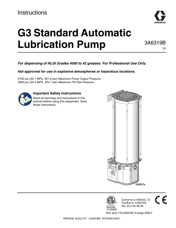 Graco 3A6319B, G3 Standard Automatic Lubrication Pump Instructions | Manualzz