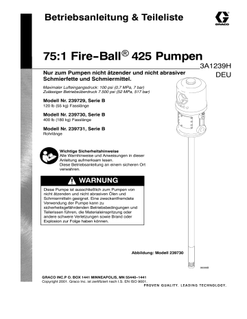 Graco 3A1239H, 75:1 Fire-Ball 425 Pumps Bedienungsanleitung | Manualzz