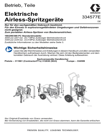 Graco 334577E - 190/290/390 Elektrische Airless-Spritzgeräte, Betrieb, Teile Bedienungsanleitung | Manualzz